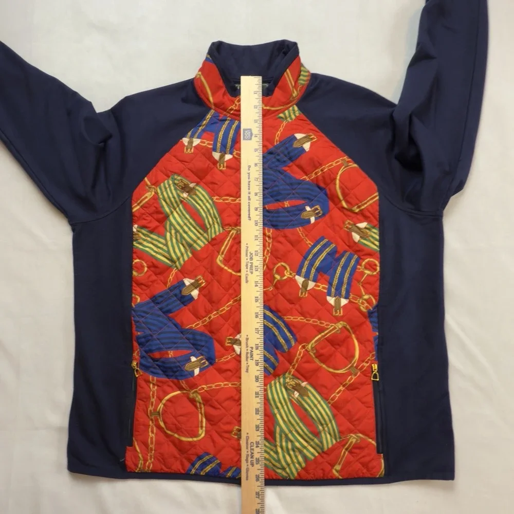 LRL Ralph Lauren Active Equestrian Horse Womens 2X Zip Quilted Jacket Blue Red‎